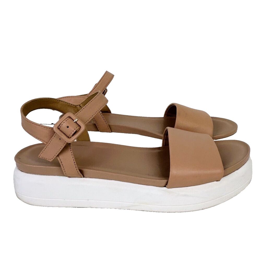 Franco Sarto Karlene Platform Ankle Strap Sandals Tan Leather Cushioned Shoes 8
